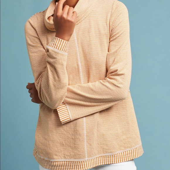 Anthro Maeve Striped Cowl Neck Top Small Yellow - Picture 3 of 5